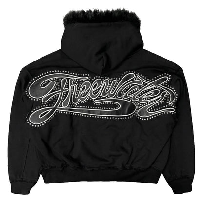 FW SCRIPT FUR HOODIE - BLACK