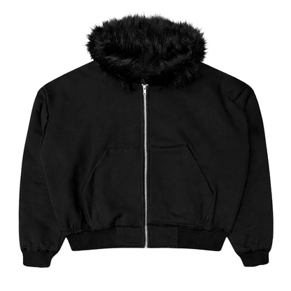 FW SCRIPT FUR HOODIE - BLACK