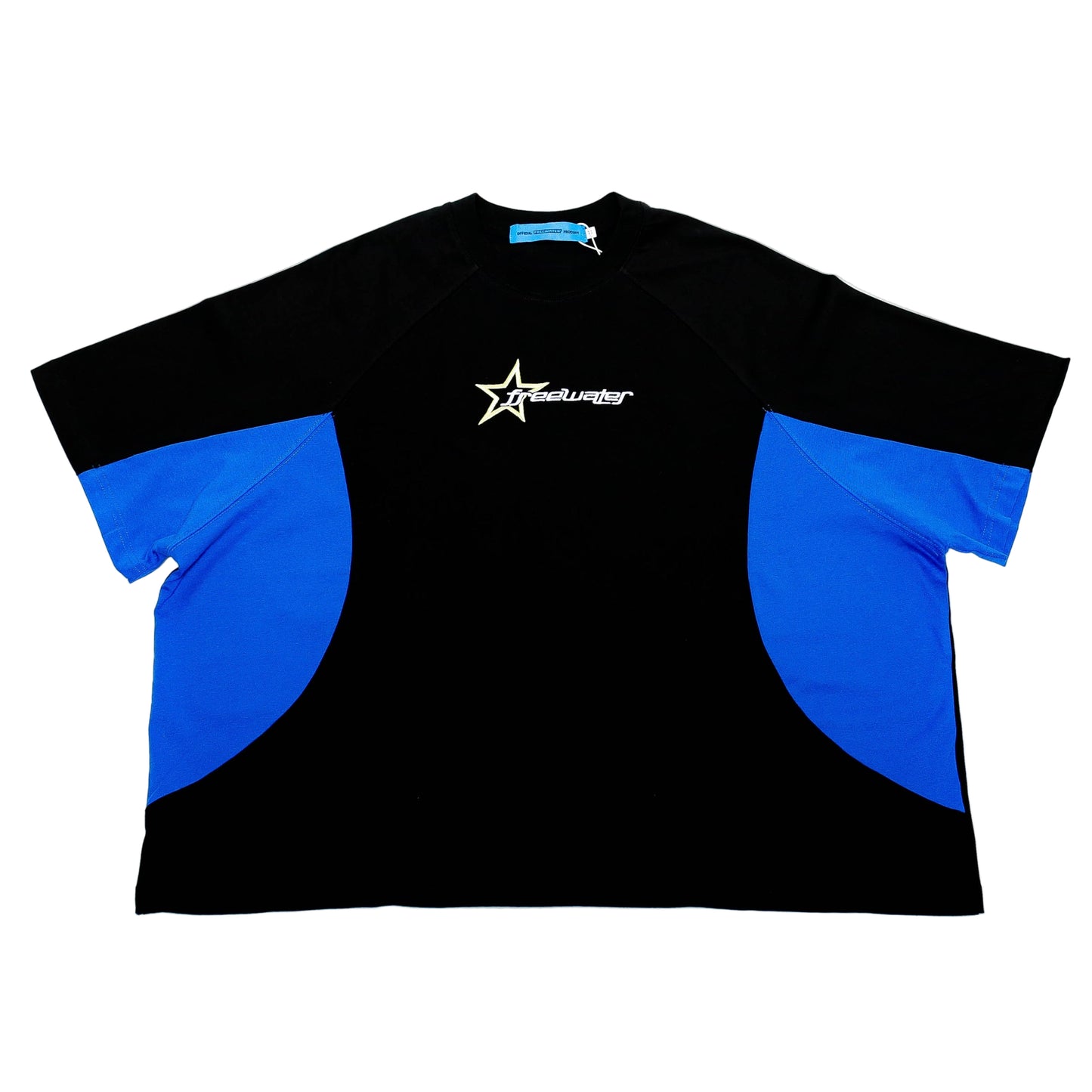 STAR PANEL CROP TEE - BLACK / BLUE