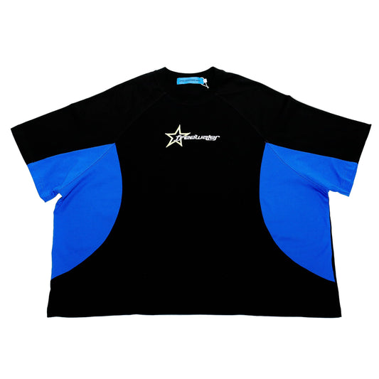 STAR PANEL CROP TEE - BLACK / BLUE