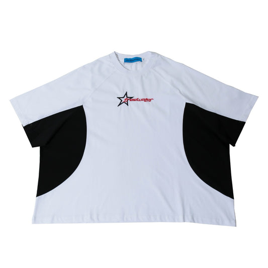 STAR PANEL CROP TEE - WHITE / BLACK