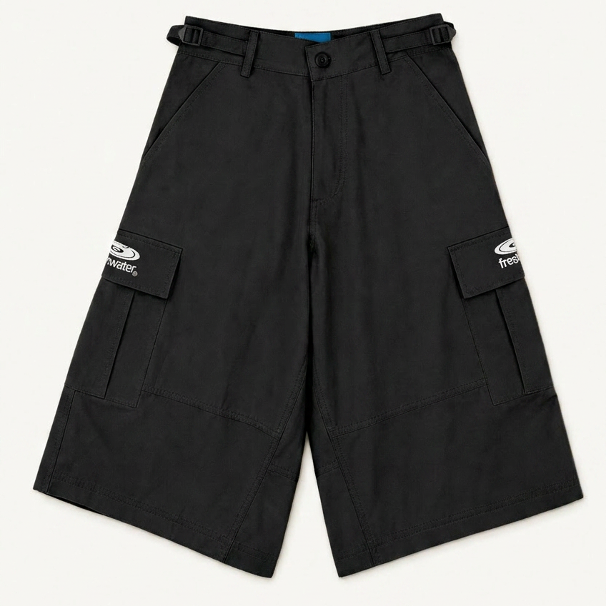 DISC CARGO SHORTS - BLACK / WHITE